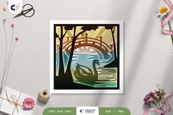 Download Swan Under Bridge in Spring Shadow Box - Premium Resources