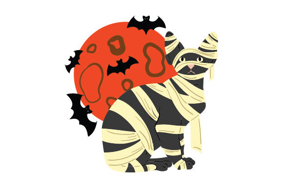 Download Halloween Mummy Cat with a Red Full Moon - Premium Resources