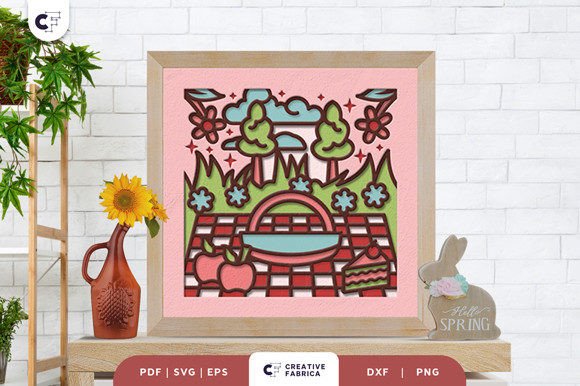 Download Picnic in the Spring Shadow Box Papercut - Premium Resources