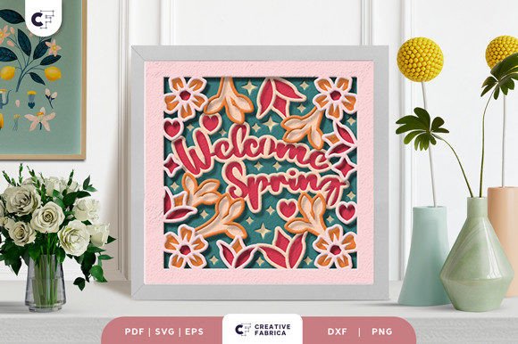 Download Welcome Spring Shadow Box Paper Cut SVG - Premium Resources